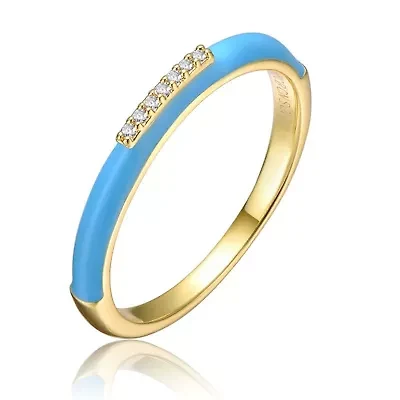 Lab Created 14K Gold Plated with Clear Cubic Zirconia & Colored Enamel Slim Stacking Band Ring for Kids/Teens