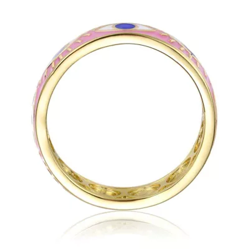Lab Created 14K Gold Plated with Pink Enamel & Blue Eye Shaped Design Band Ring for Kids/Teens