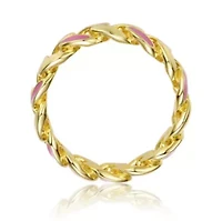 Lab Created 14K Gold Plated with Pink Enamel Inlay Chunky Stiff Chain Ring for Teens