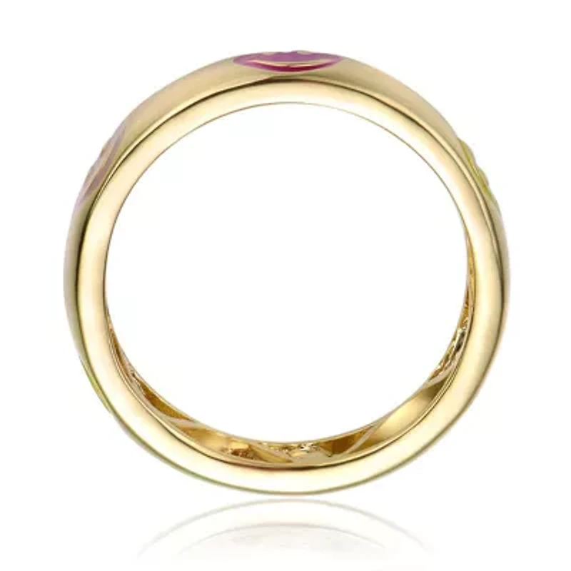 Lab Created 14K Gold Plated with Yellow & Pink Enamel Emoji Smiling Face Stacking Band for Kids/Teens