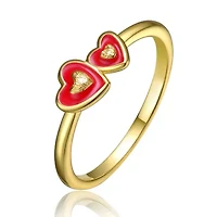 Lab Created 14K Gold Plated with Red Enamel Double Heart Stacking Ring for Kids