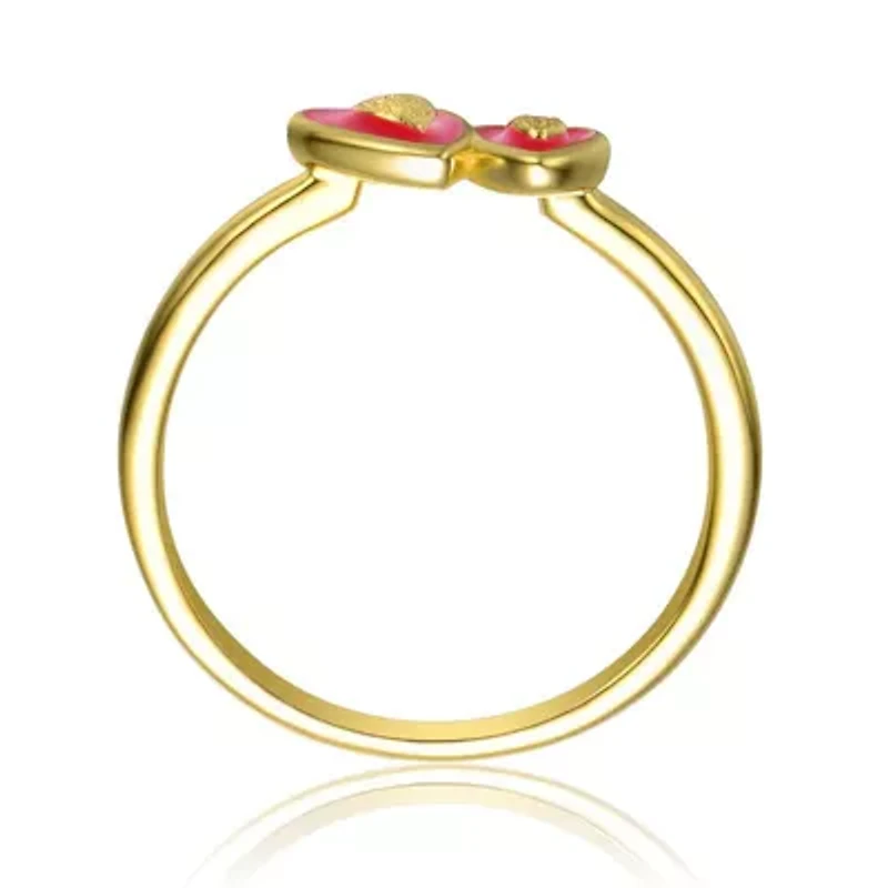 Lab Created 14K Gold Plated with Red Enamel Double Heart Stacking Ring for Kids