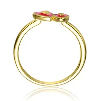 Lab Created 14K Gold Plated with Red Enamel Double Heart Stacking Ring for Kids