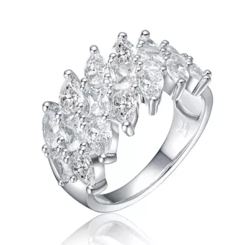Lab Created White Gold Plated with Clear Cubic Zirconia Marquise Cluster Ring