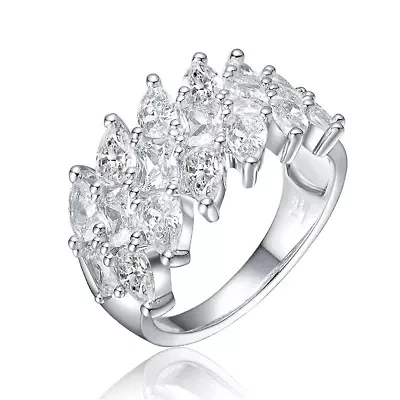 Lab Created White Gold Plated with Clear Cubic Zirconia Marquise Cluster Ring