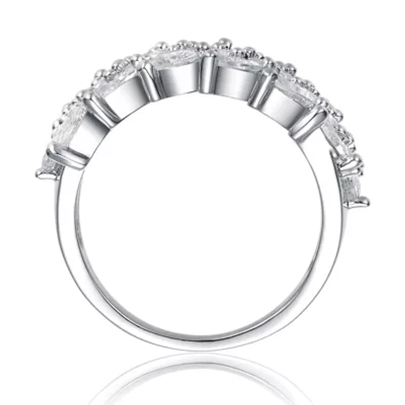 Lab Created White Gold Plated with Clear Cubic Zirconia Marquise Cluster Ring