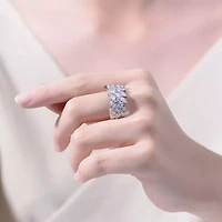 Lab Created White Gold Plated with Clear Cubic Zirconia Marquise Cluster Ring