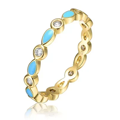 Lab Created 14K Gold Plated with Clear Cubic Zirconia & Colored Shape Enamel Stacking Ring for Kids/Teens