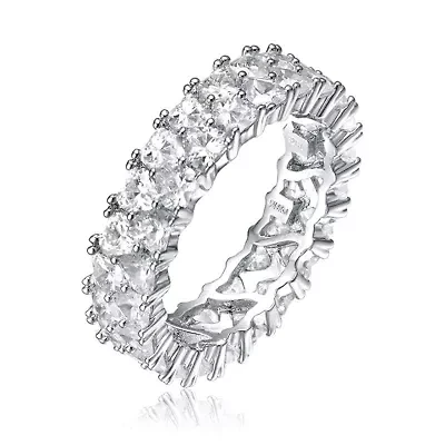 Lab Created White Gold Plated with Clear Cubic Zirconia Wedding Band Ring