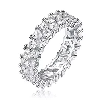 Lab Created White Gold Plated with Clear Cubic Zirconia Wedding Band Ring