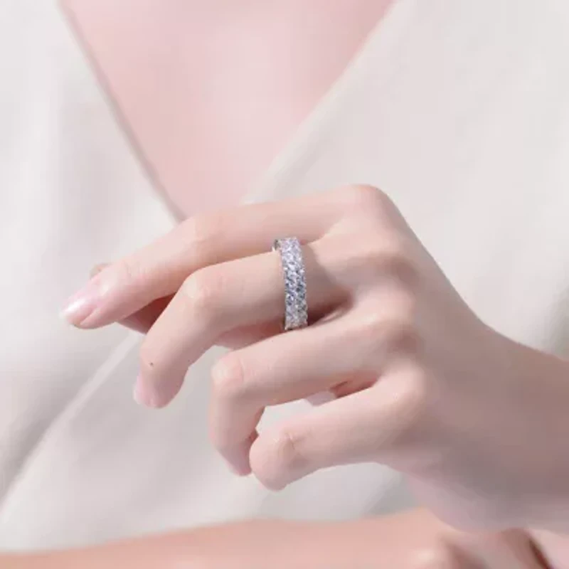 Lab Created White Gold Plated with Clear Cubic Zirconia Wedding Band Ring