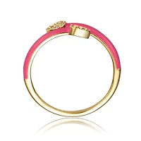 Lab Created 14K Gold Plated with Clear Cubic Zirconia Bypass Magenta Pink Enamel Stacking Ring for Kids/Teens