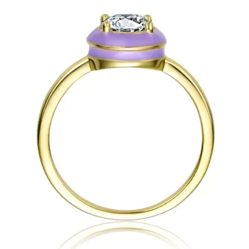 Lab Created 14K Gold Plated with Cubic Zirconia & Purple Enamel Bezel Stacking Ring for Teens