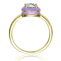 Lab Created 14K Gold Plated with Cubic Zirconia & Purple Enamel Bezel Stacking Ring for Teens