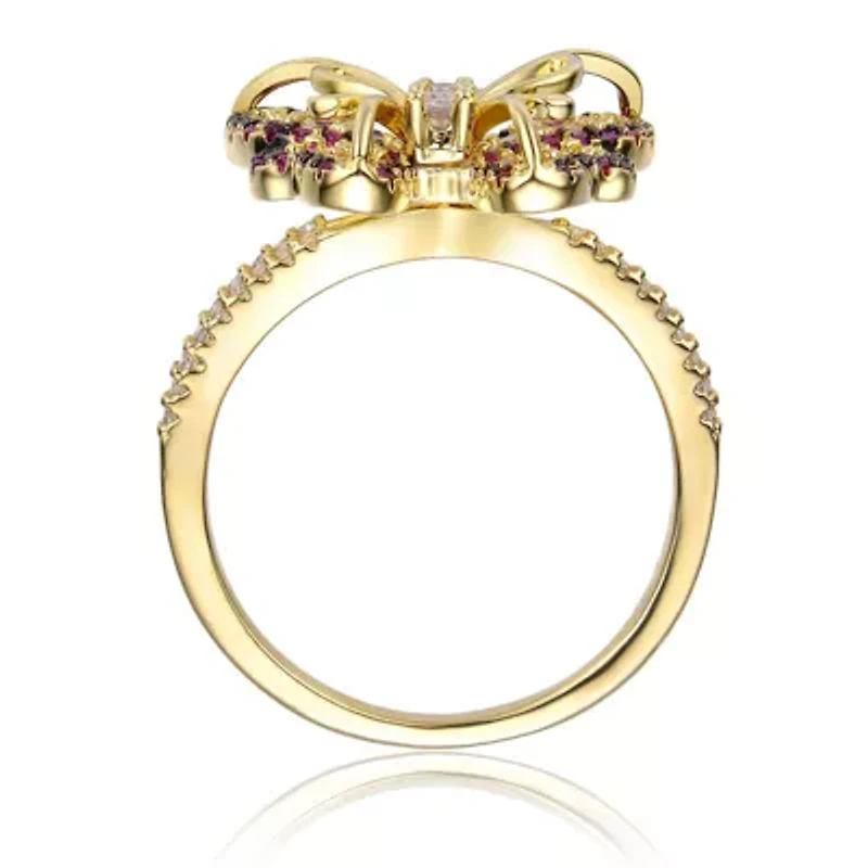 Lab Created 14K Gold Plated with Ruby Red Cubic Zirconia Butterfly Split Top Ring for Kids/Teens