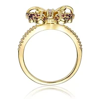 Lab Created 14K Gold Plated with Ruby Red Cubic Zirconia Butterfly Split Top Ring for Kids/Teens