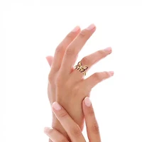 Lab Created 14K Gold Plated with Ruby Red Cubic Zirconia Butterfly Split Top Ring for Kids/Teens