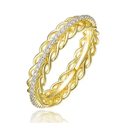 Lab Created 14K Gold Plated with Clear Cubic Zirconia 2 Chain Band Ring