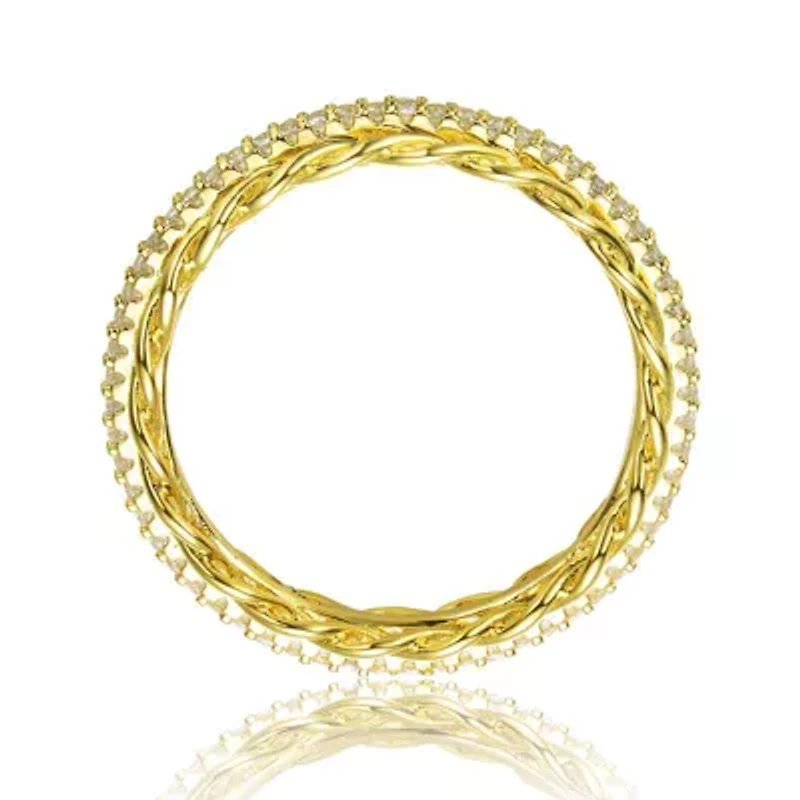 Lab Created 14K Gold Plated with Clear Cubic Zirconia 2 Chain Band Ring