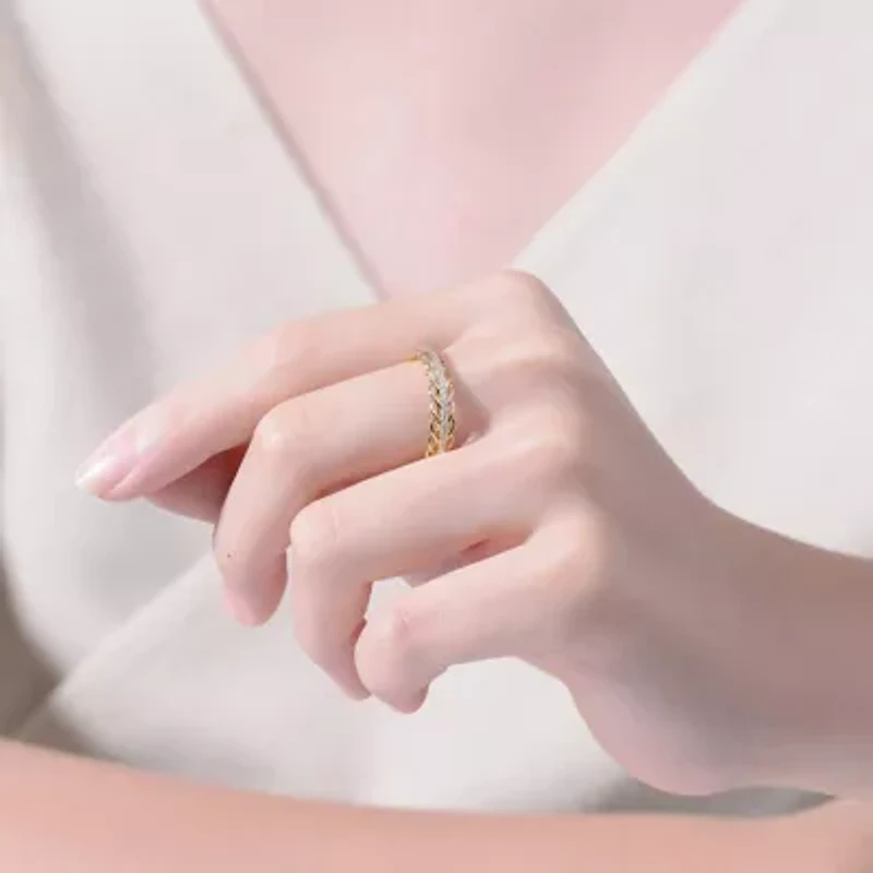 Lab Created 14K Gold Plated with Clear Cubic Zirconia 2 Chain Band Ring