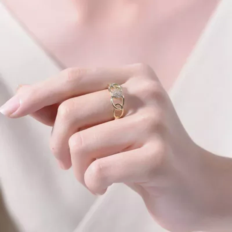 Lab Created 14K Gold Plated with Clear Cubic Zirconia Linking Ring