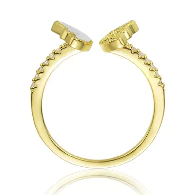 Lab Created 14K Gold Plated with Green Cubic Zirconia Changeable Butterfly Ring for Teens