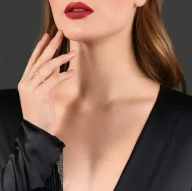 Lab Created 14K Gold Plated with Clear Cubic Zirconia & Yellow Enamel 'V' shaped stackable ring for Kids/Teens