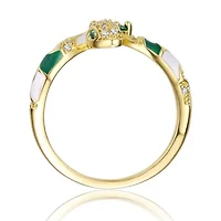 Lab Created 14K Gold Plated with Emerald Green Cubic Zirconia Coiled Snake Serpent Open Bypass Cuff Ring