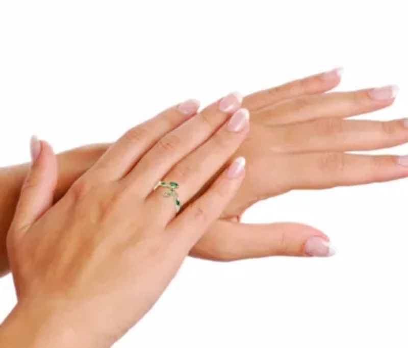 Lab Created 14K Gold Plated with Emerald Green Cubic Zirconia Coiled Snake Serpent Open Bypass Cuff Ring