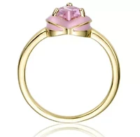 Lab Created 14K Gold Plated with Pink Cubic Zirconia Enamel Halo Heart Stacking Ring for Kids/Teens
