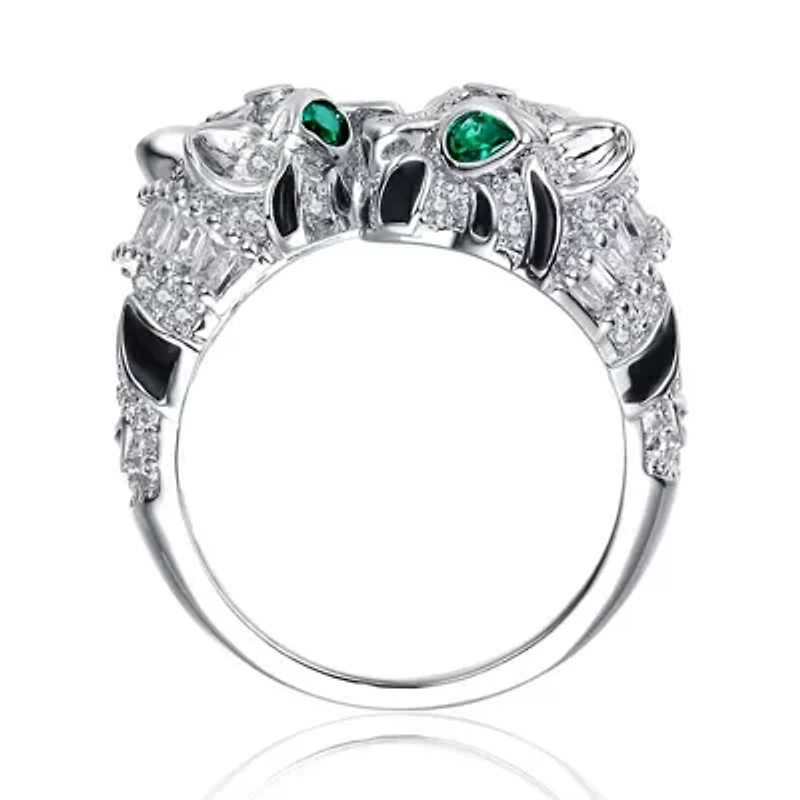 Lab Created White Gold Plated with Clear Cubic Zirconia Panther Bypass Ring