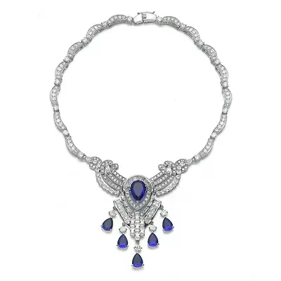 Lab Created Sterling Silver White Gold Plated with Colored Cubic Zirconia Teardrop Accent Necklace