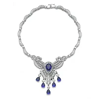 Lab Created Sterling Silver White Gold Plated with Colored Cubic Zirconia Teardrop Accent Necklace