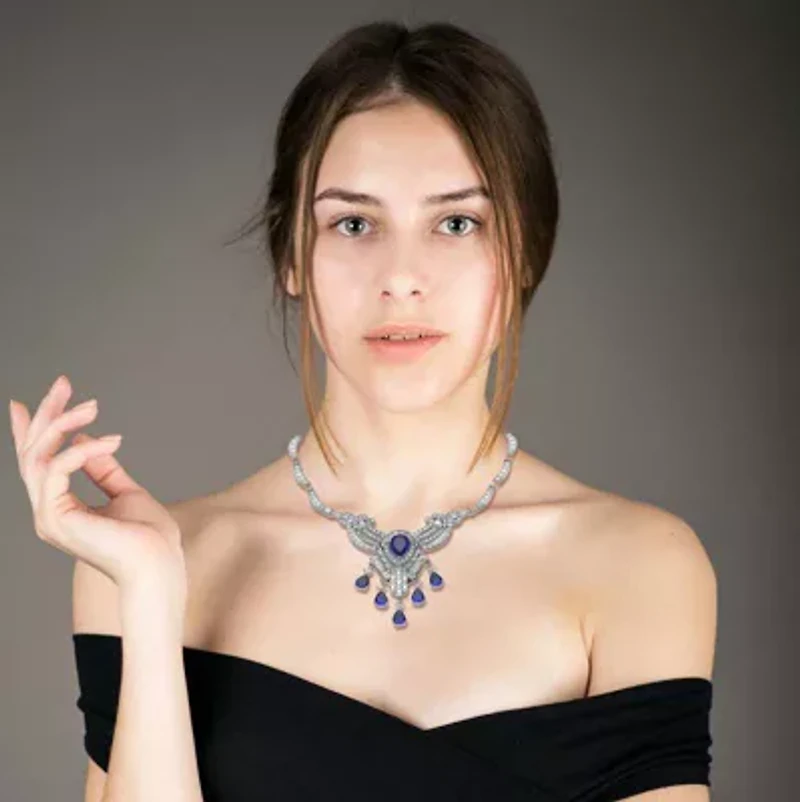 Lab Created Sterling Silver White Gold Plated with Colored Cubic Zirconia Teardrop Accent Necklace