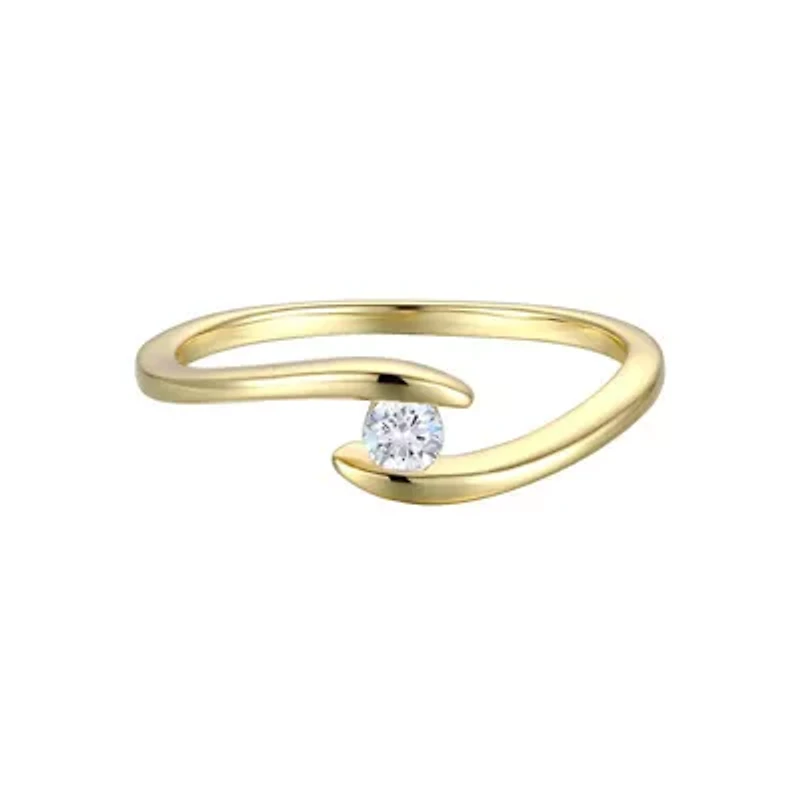 Lab Created Sterling Silver 14K Gold Plated with 0.10ctw Lab-Created Moissanite Wavy Bypass Ring