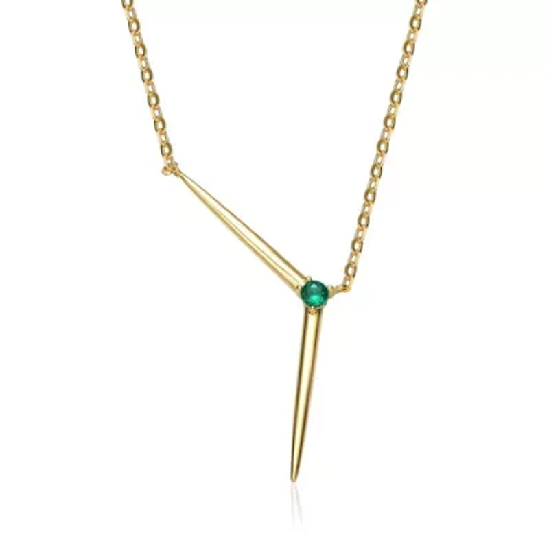 Lab Created Sterling Silver 14K Gold Plated with Colored Cubic Zirconia Solar Chevron Necklace