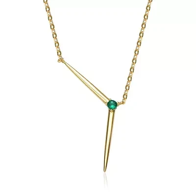 Lab Created Sterling Silver 14K Gold Plated with Colored Cubic Zirconia Solar Chevron Necklace