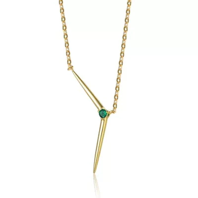 Lab Created Sterling Silver 14K Gold Plated with Colored Cubic Zirconia Solar Chevron Necklace
