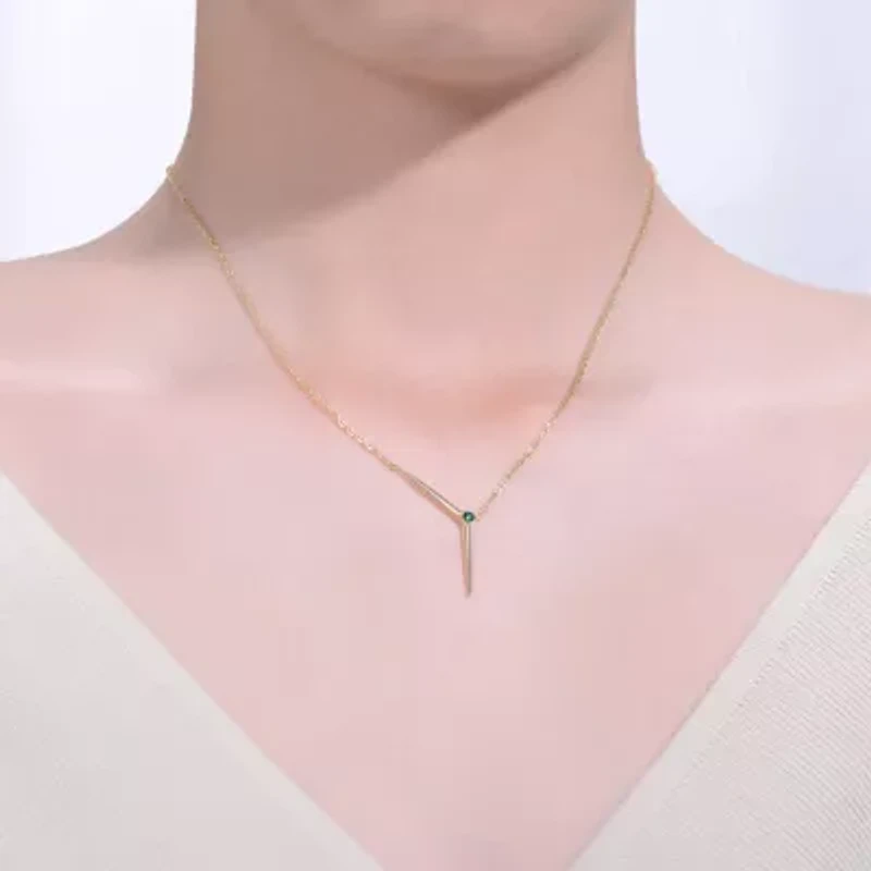 Lab Created Sterling Silver 14K Gold Plated with Colored Cubic Zirconia Solar Chevron Necklace