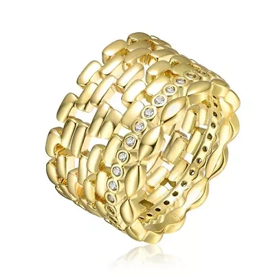 Lab Created 14K Gold Plated with Clear Round Cubic Zirconia Geometric Band Ring