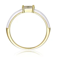 Lab Created 14K Gold Plated with Clear Baguette Cubic Zirconia & White Enamel Slim Stacking Ring for Teens