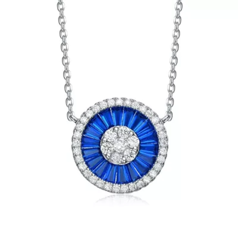 Lab Created Sterling Silver White Gold Plated with Colored Cubic Zirconia Round Pendant Necklace