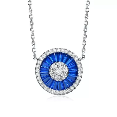 Lab Created Sterling Silver White Gold Plated with Colored Cubic Zirconia Round Pendant Necklace