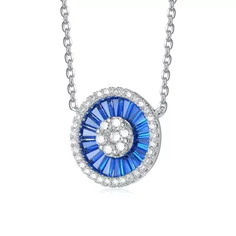 Lab Created Sterling Silver White Gold Plated with Colored Cubic Zirconia Round Pendant Necklace
