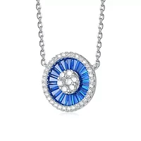 Lab Created Sterling Silver White Gold Plated with Colored Cubic Zirconia Round Pendant Necklace