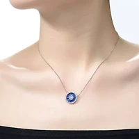 Lab Created Sterling Silver White Gold Plated with Colored Cubic Zirconia Round Pendant Necklace