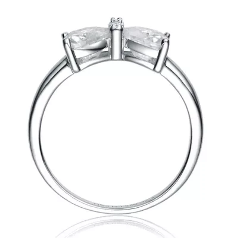 Sterling Silver with 1.60ctw Lab Created Moissanite Bow-Tie Heart Promise Adjustable Ring