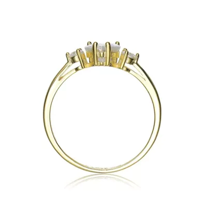 Lab Created Sterling Silver with 14K Gold Plated Heart and Round Clear Moissanite Three-Stone "I Love You" Ring