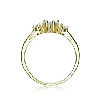 Lab Created Sterling Silver with 14K Gold Plated Heart and Round Clear Moissanite Three-Stone "I Love You" Ring