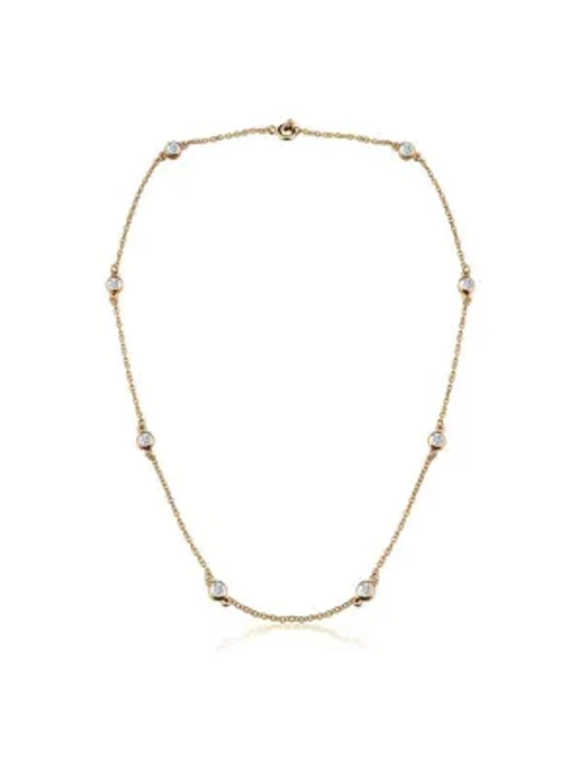 Lab Created Sterling Silver with Clear Cubic Zirconia Station Necklace
